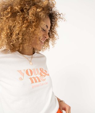 Tee-shirt femme à manches courtes à message pailleté vue2 - GEMO(FEMME PAP) - GEMO