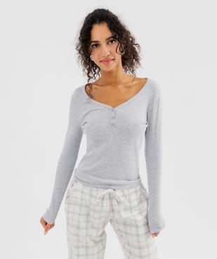 Haut de pyjama à manches longues en maille côtelée femme vue1 - GEMO 4G FEMME - GEMO