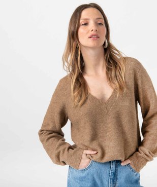 Pull femme à grand col V fantaisie vue2 - GEMO(FEMME PAP) - GEMO
