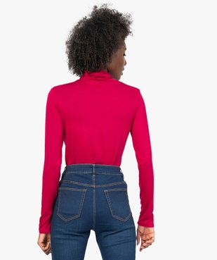 Tee-shirt femme uni avec col roulé et manches longues vue3 - GEMO(URBAIN) - GEMO