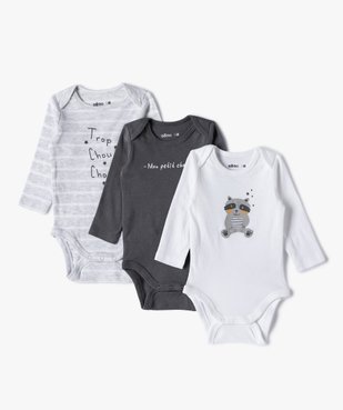 Body bébé manches longues avec inscriptions (lot de 3) vue1 - GEMO(BB COUCHE) - GEMO