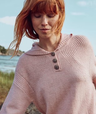 Pull femme à capuche avec boutons en strass vue1 - GEMO(FEMME PAP) - GEMO
