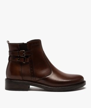 Boots femme unis à talon plat dessus cuir à bords ajourés vue1 - GEMO (CASUAL) - GEMO