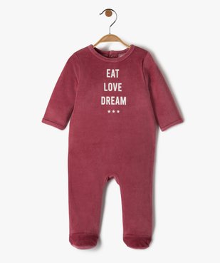Pyjama dors bien bébé fille en velours avec inscription vue1 - GEMO(BB COUCHE) - GEMO