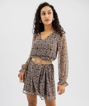 Robe imprimée en voile à manches longues femme vue1 - GEMO(FEMME PAP) - GEMO