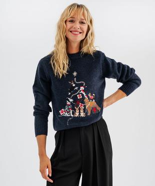 Pull de Noël avec motifs chiens brodés femme vue1 - GEMO(FEMME PAP) - GEMO