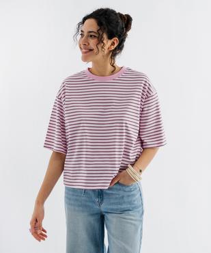 Tee-shirt manches courtes coupe large en jersey de coton rayé femme vue1 - GEMO 4G FEMME - GEMO