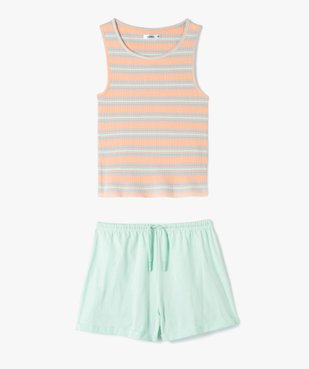 Pyjashort fille bicolore avec haut rayé vue1 - GEMO (JUNIOR) - GEMO