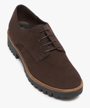 Derbies femme unis dessus cuir et semelle crantée vue5 - GEMO (CASUAL) - GEMO