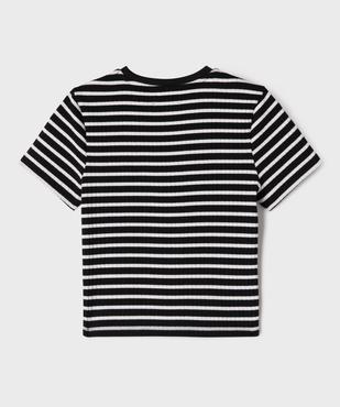 Tee-shirt manches courtes en maille côtelée à rayures fille vue3 - GEMO 4G FILLE - GEMO