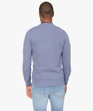 Pull homme à col rond en maille fantaisie et liserés au poignet vue3 - GEMO (HOMME) - GEMO