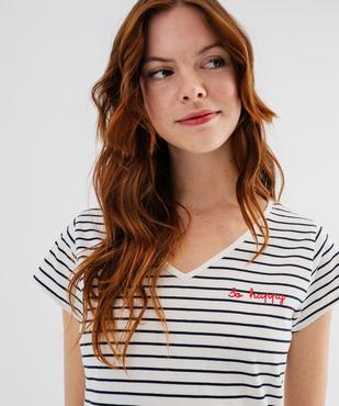 Chemise de nuit en jersey rayé à col V femme vue2 - GEMO 4G FEMME - GEMO