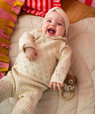 Gilet brassière en maille ajourée avec col à volant bébé fille vue1 - GEMO 4G BEBE - GEMO