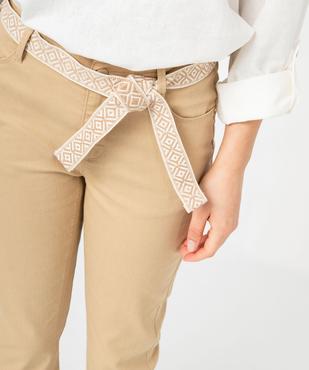 Pantacourt slim taille haute en coton stretch avec ceinture à nouer femme vue2 - GEMO 4G FEMME - GEMO