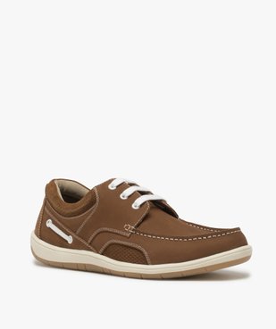 Chaussures bateau homme unies dessus cuir – Terre de Marins vue2 - TERRE DE MARINS - GEMO