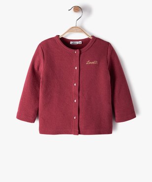 Sweat bébé fille gaufré à boutons-pression vue1 - GEMO(BEBE DEBT) - GEMO