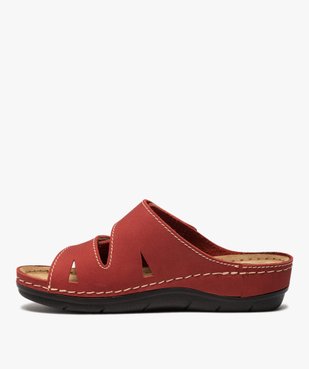 Mules femme confort unies dessus cuir à brides scratch vue3 - GEMO (CONFORT) - GEMO