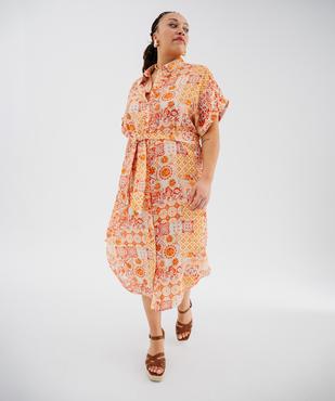 Robe chemise longue à manches courtes en maille fluide femme grande taille vue2 - GEMO 4G GT - GEMO