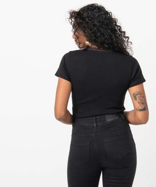 Tee-shirt femme à manches courtes forme cache-cœur vue3 - GEMO(FEMME PAP) - GEMO