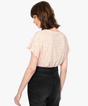 Tee-shirt femme à manches courtes façon dentelle anglaise vue3 - GEMO(FEMME PAP) - GEMO