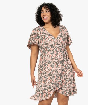 Robe femme portefeuille à imprimé fleuri vue1 - GEMO (G TAILLE) - GEMO