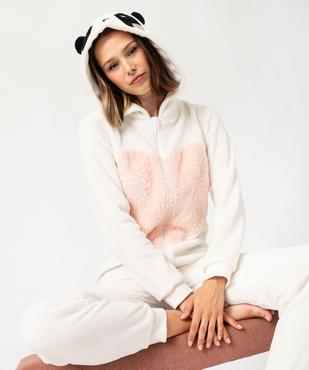 Combinaison pyjama en maille peluche imprimée panda femme vue2 - GEMO(HOMWR FEM) - GEMO