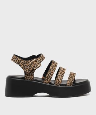 Sandales multibrides à semelle plateforme imprimé léopard femme vue1 - 5 MILES - GEMO