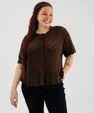Gilet manches courtes en maille ajourée femme grande taille vue2 - GEMO 4G GT - GEMO