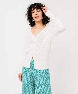 Gilet en maille ajourée et boutons nacrés femme vue1 - GEMO(FEMME PAP) - GEMO