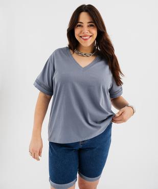 Tee-shirt manches courtes avec détails brodés femme grande taille vue1 - GEMO 4G GT - GEMO