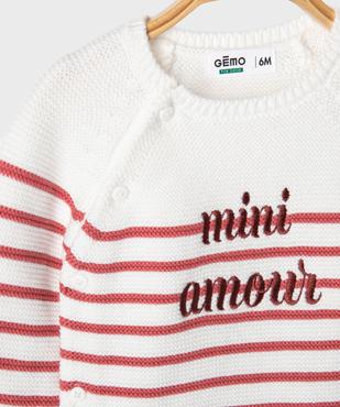 Pull brassière rayé avec message brodé bébé fille vue2 - GEMO(BB COUCHE) - GEMO