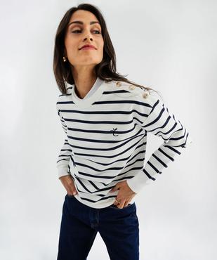 Sweat marin à épaule boutonnée femme - LuluCastagnette vue3 - LULU CASTAGNETTE GEMO FOR GOOD - GEMO