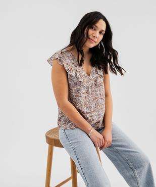 Blouse sans manches à volants en viscose imprimée femme vue1 - GEMO 4G FEMME - GEMO