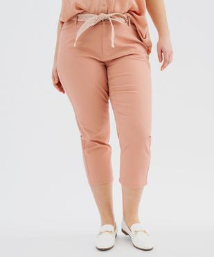 Pantacourt slim taille haute en coton stretch avec ceinture à nouer femme grande taille vue1 - GEMO 4G GT - GEMO