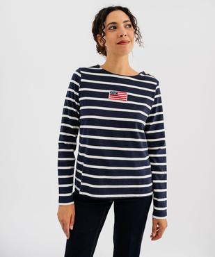 Tee-shirt manches longues à rayures et épaule boutonnée femme - LuluCastagnette vue1 - LULU CASTAGNETTE GEMO FOR GOOD - GEMO