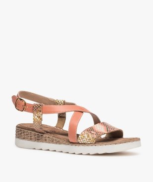 Sandales femme en cuir à brides croisées vue2 - GEMO (CASUAL) - GEMO