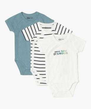 Body manches courtes et fermeture croisée devant bébé garçon (lot de 3) vue1 - GEMO 4G BEBE - GEMO