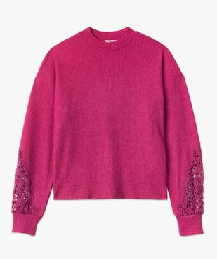 Tee-shirt femme court en maille côtelée avec manches brodées vue4 - GEMO(FEMME PAP) - GEMO