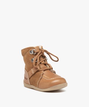 Boots bébé garçon dessus en cuir uni fourrées sherpa - Kickers vue2 - KICKERS - GEMO