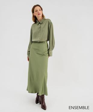 Ensemble chemise et jupe en satin kaki pour femme - GEMO