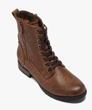 Boots femme zippées à talon plat et tige fantaisie vue5 - GEMO (CASUAL) - GEMO