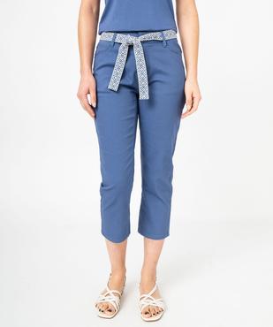 Pantacourt slim taille haute en coton stretch avec ceinture à nouer femme vue1 - GEMO 4G FEMME - GEMO