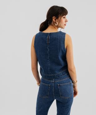 Blouse sans manches en jean coupe courte femme vue3 - GEMO 4G FEMME - GEMO