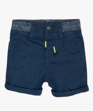 Short bébé garçon en toile avec ceinture en bord-côte vue1 - GEMO(BEBE DEBT) - GEMO