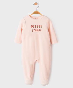Pyjama en velours avec message sur le buste bébé vue2 - GEMO(BB COUCHE) - GEMO