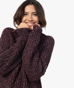 Pull femme en grosse maille chinée avec col fantaisie vue2 - GEMO(FEMME PAP) - GEMO