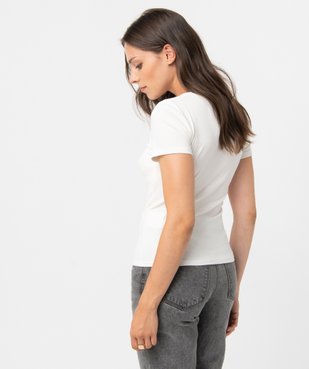 Tee-shirt femme en maille côtelée encolure effet noué vue3 - GEMO(FEMME PAP) - GEMO