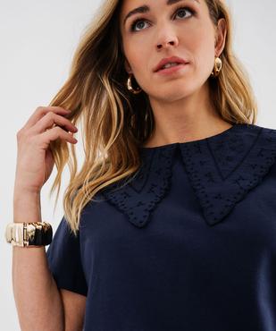Tee-shirt manches courtes avec grand col brodé femme vue2 - GEMO(FEMME PAP) - GEMO