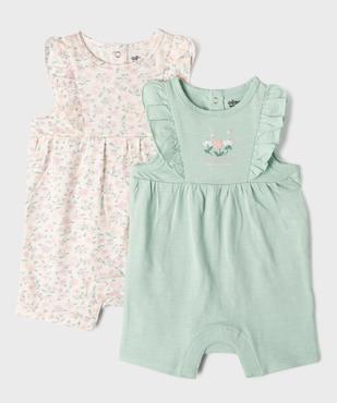 Combinaisons courtes en coton à motifs fleuris bébé fille (lot de 2) vue1 - GEMO 4G BEBE - GEMO
