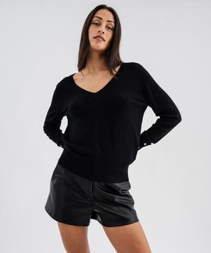 Pull fin en viscose avec col V et boutons aux poignets femme vue1 - GEMO 4G FEMME - GEMO